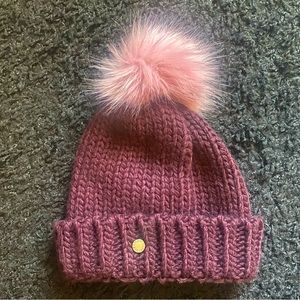 NEW Express Burgundy and Pink Pom-Pom Knit Beanie